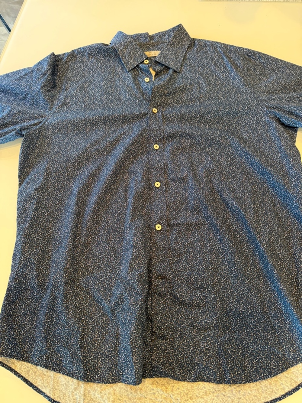 Canali Navy Micro-Dot Short Sleeve Button-Down Shirt